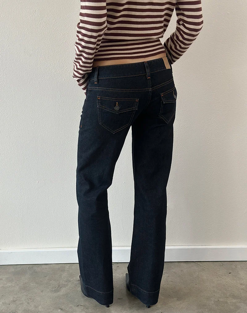 Jean bootcut taille basse, couleur indigo