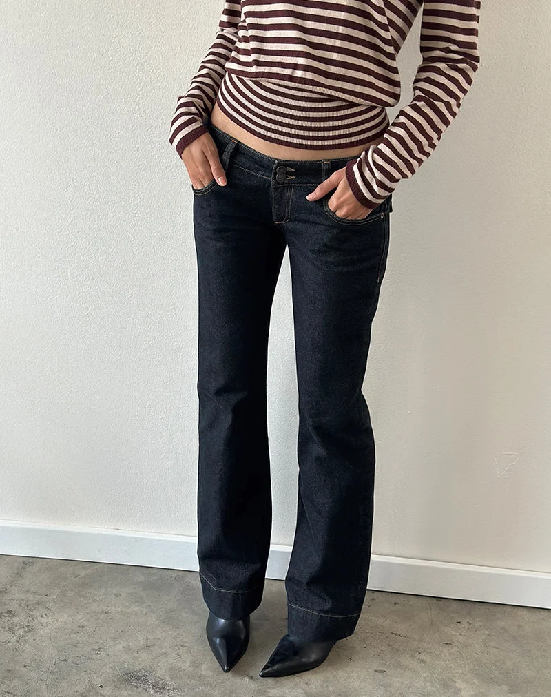 Jean bootcut taille basse, couleur indigo