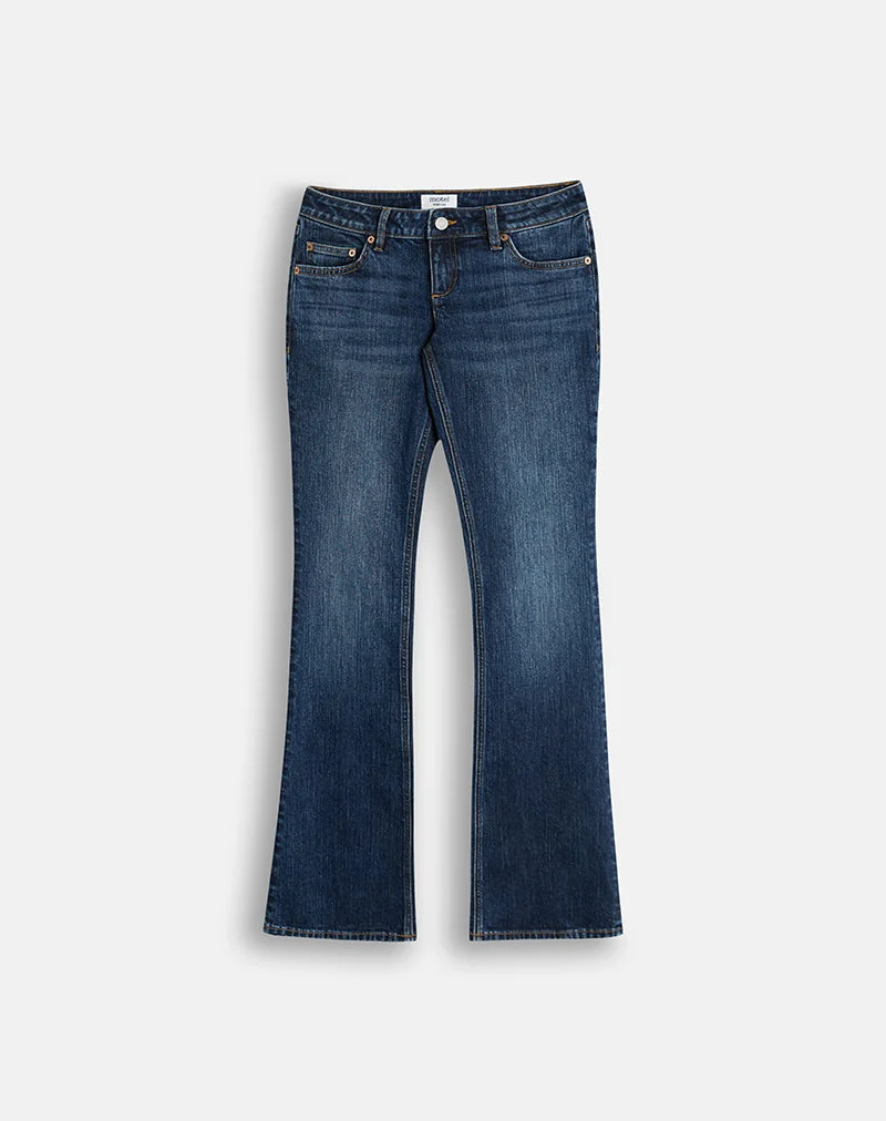 Jean évasé extensible à taille ultra basse, bleu marine