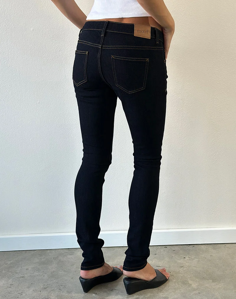 Jean skinny stretch à taille ultra basse, couleur indigo