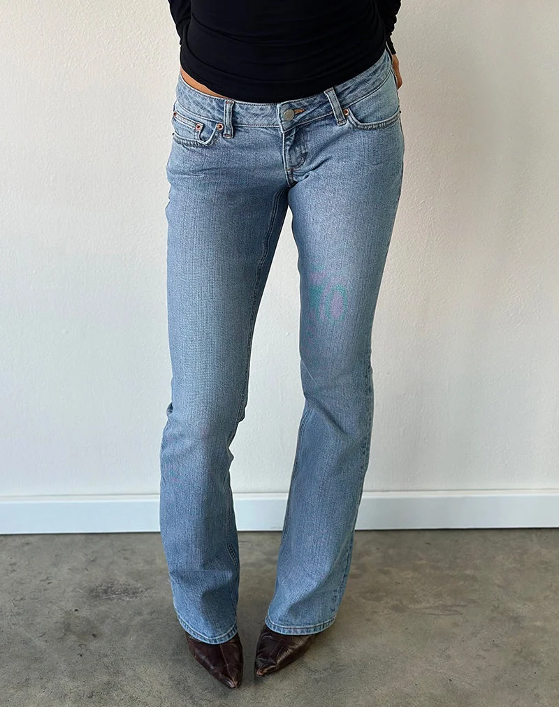 Jean évasé extensible à taille ultra basse, bleu moyen