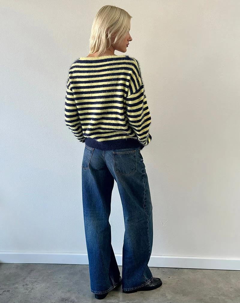 Pull Zalo en maille rayée jaune et bleu marine