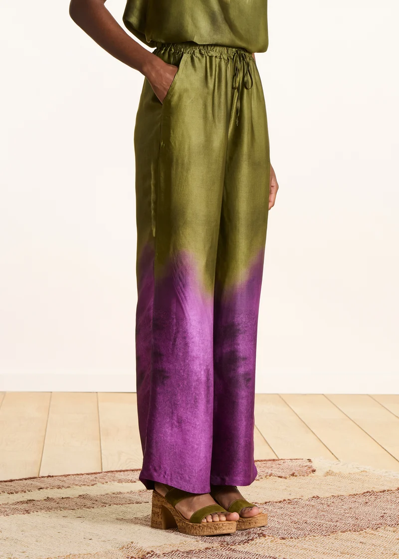 Pantalon large vert en satin imprimé tie & dye