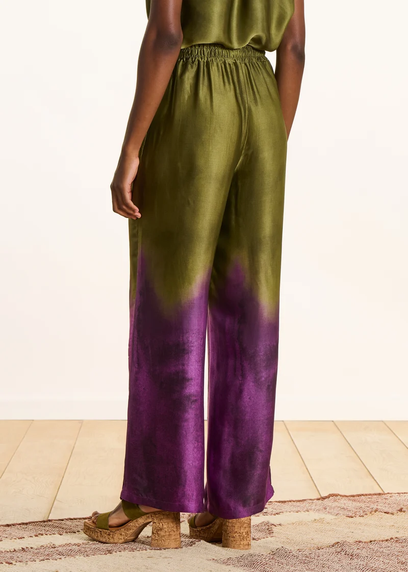 Pantalon large vert en satin imprimé tie & dye