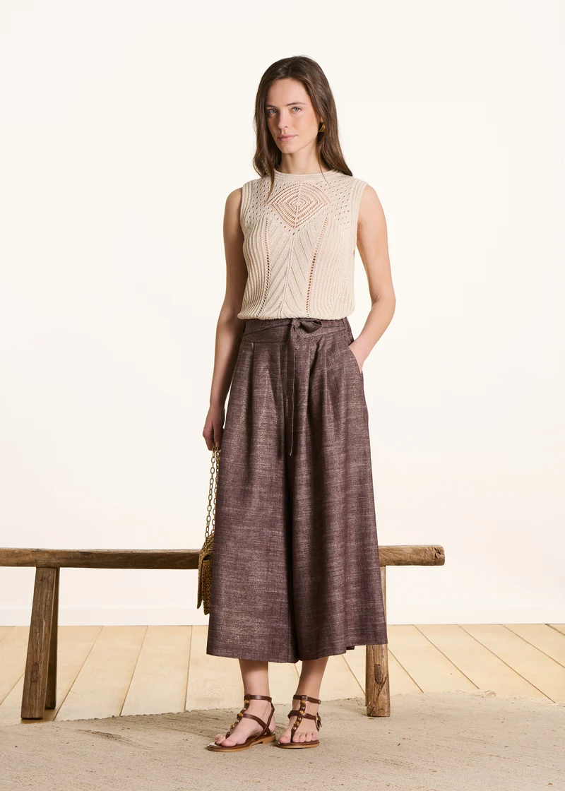 Pantalon marron irisé large 7/8ème