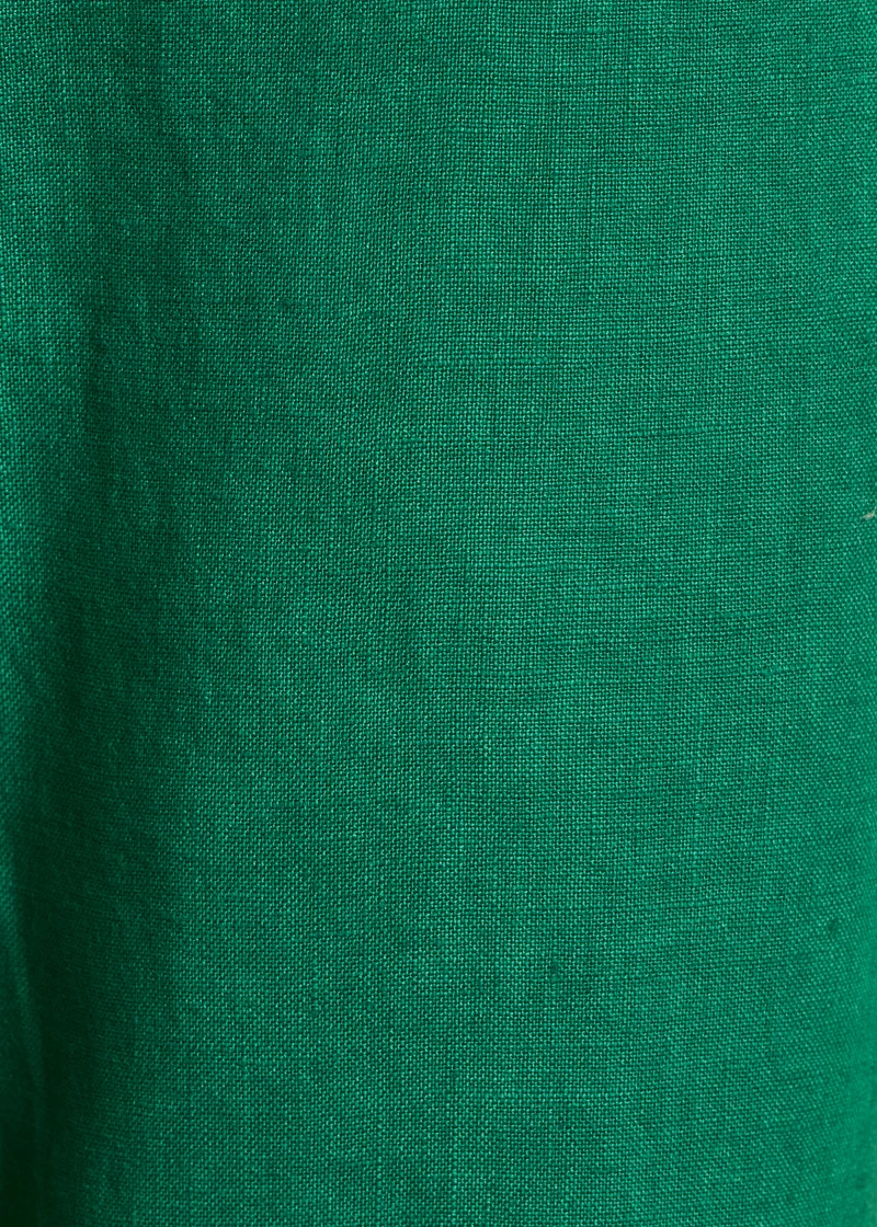 Pantalon 7/8ème en lin vert taille élastiquée