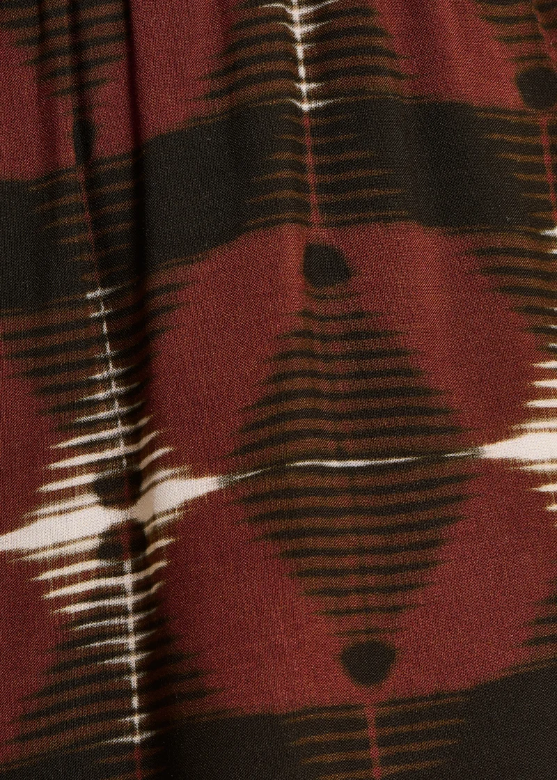 Pantalon large marron taille haute à imprimé