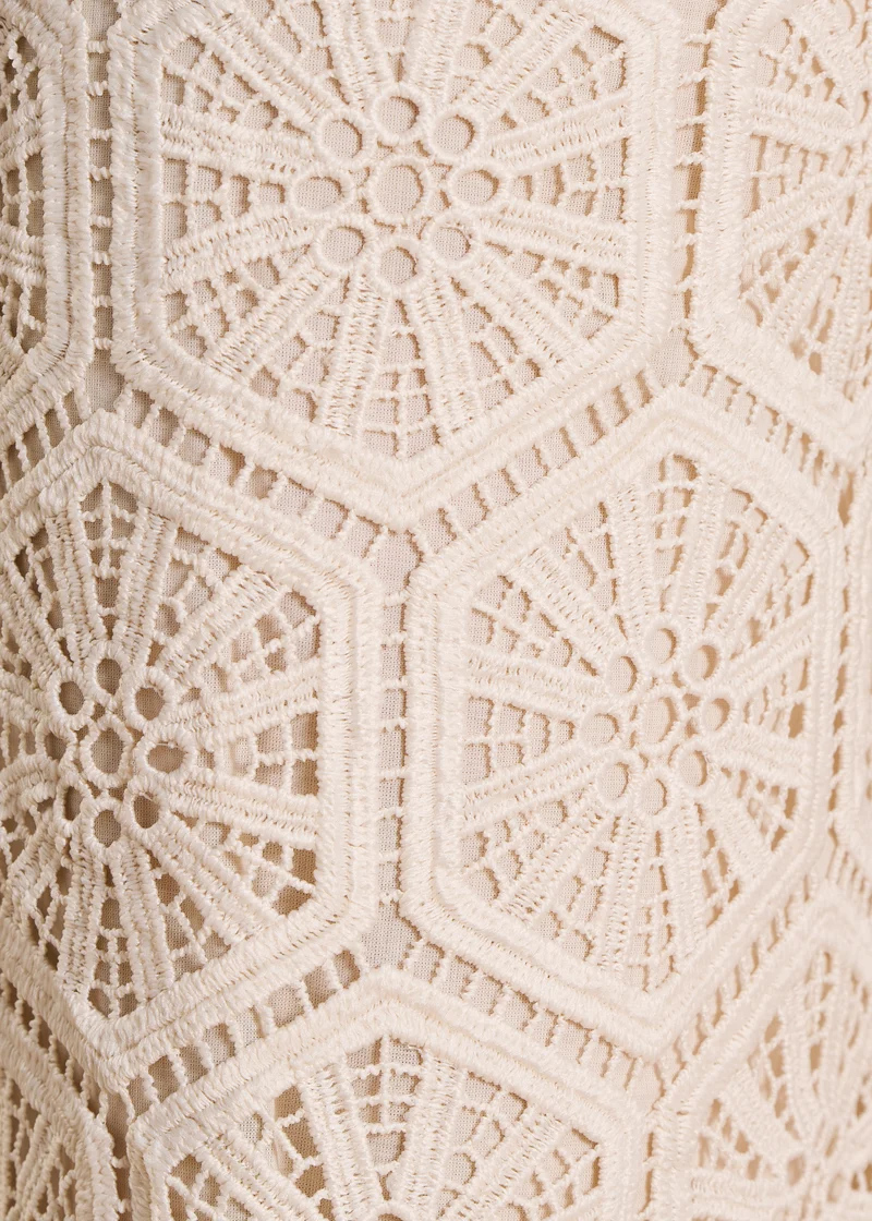 Pantalon droit écru en dentelle taille haute