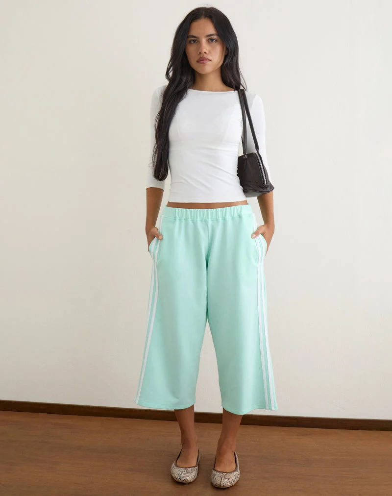 Pantalon capri Wamino couleur aqua à rayures blanches