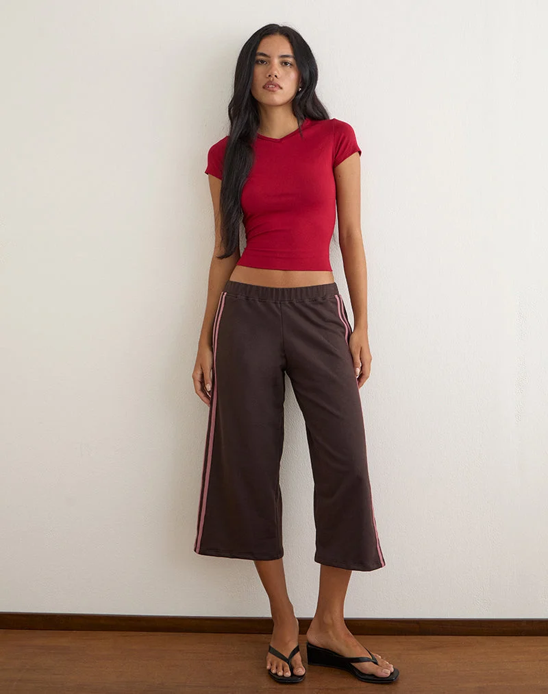 Pantalon capri Wamino couleur chocolat amer à rayures rose pâle