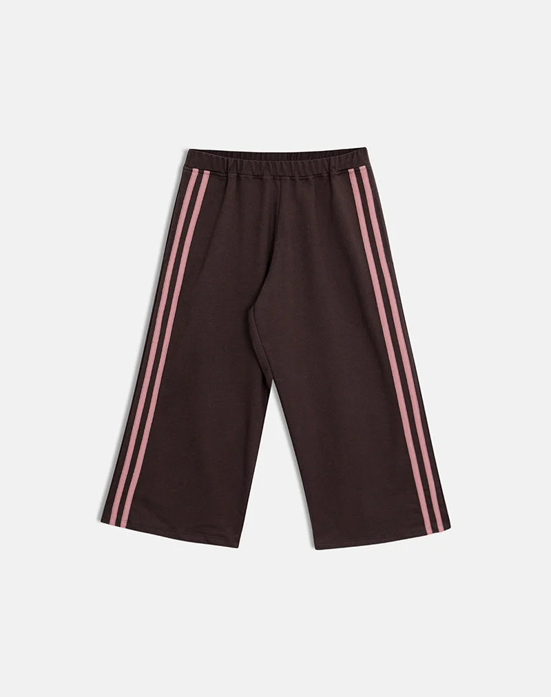 Pantalon capri Wamino couleur chocolat amer à rayures rose pâle