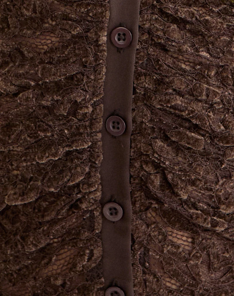 Chemise ajustée Tamy en dentelle marron