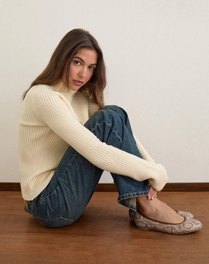 Pull à col montant Ranala en maille crème