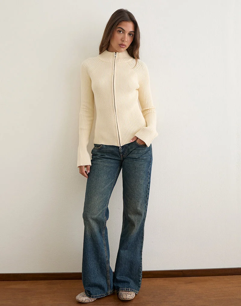 Pull à col montant Ranala en maille crème
