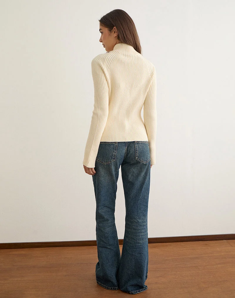Pull à col montant Ranala en maille crème