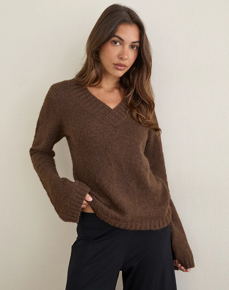 Pull Dinesa en maille marron chocolat