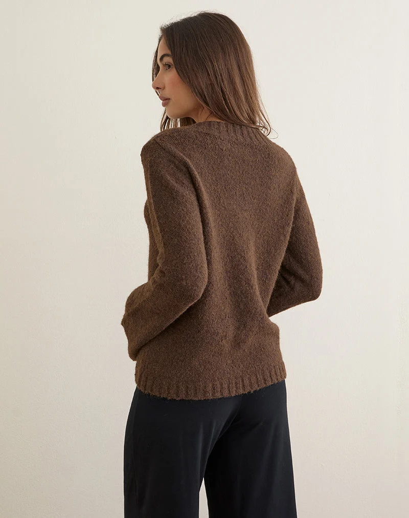 Pull Dinesa en maille marron chocolat