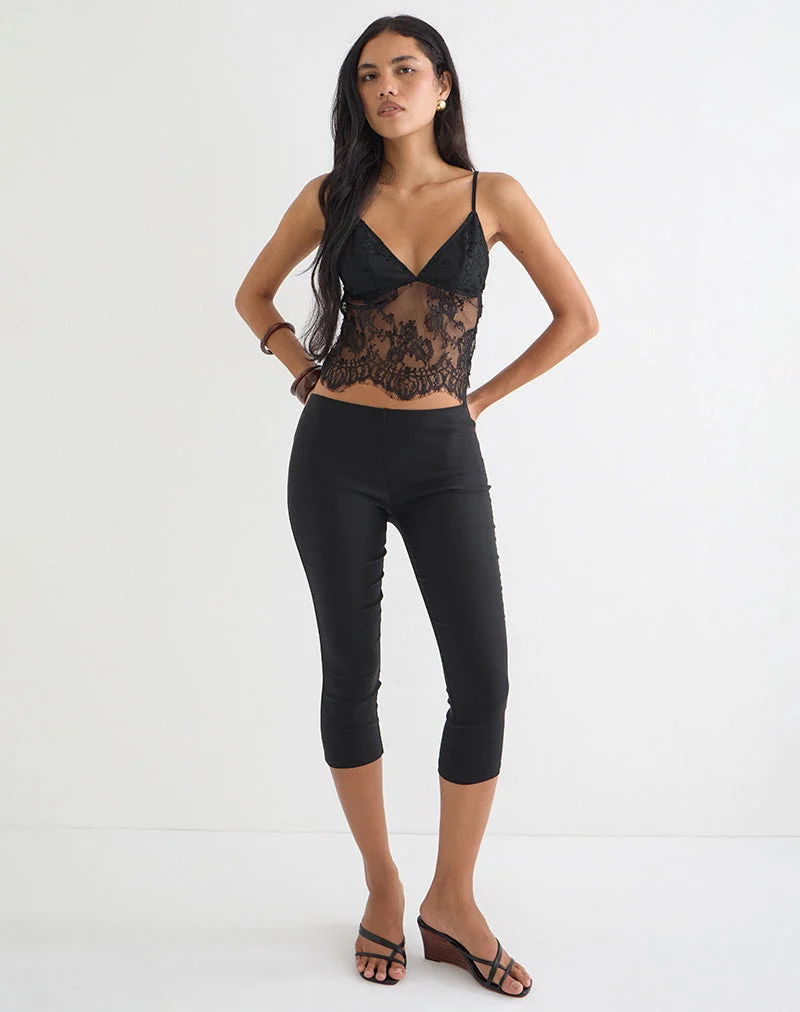 Top cami plongeant Kaika en dentelle Eyelash Black