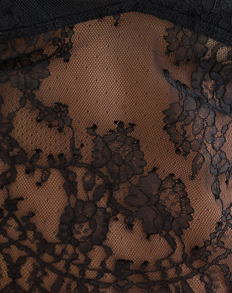 Top cami plongeant Kaika en dentelle Eyelash Black