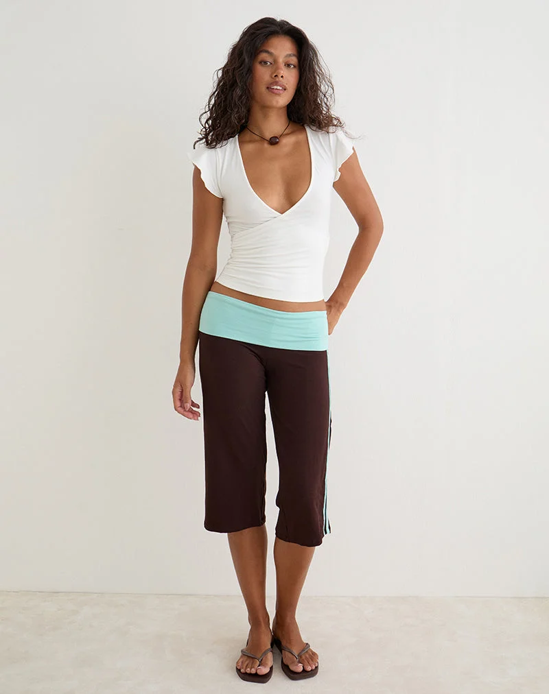 Pantalon Walter Capri, association de couleurs « chocolat amer » et « aqua »