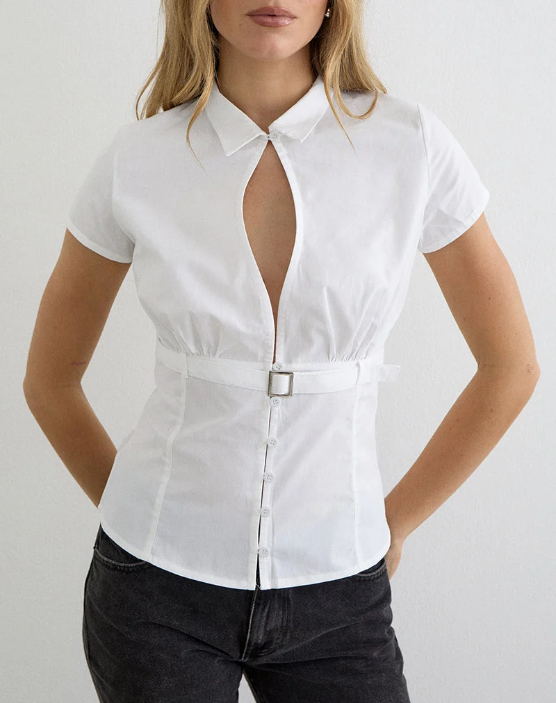 Haut Miyala en popeline blanche avec boucle