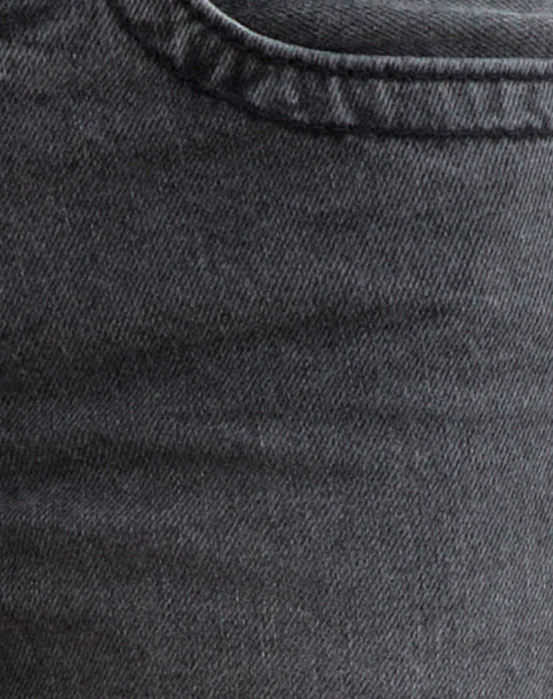Jean taille basse à coutures torsadées, noir-gris délavé