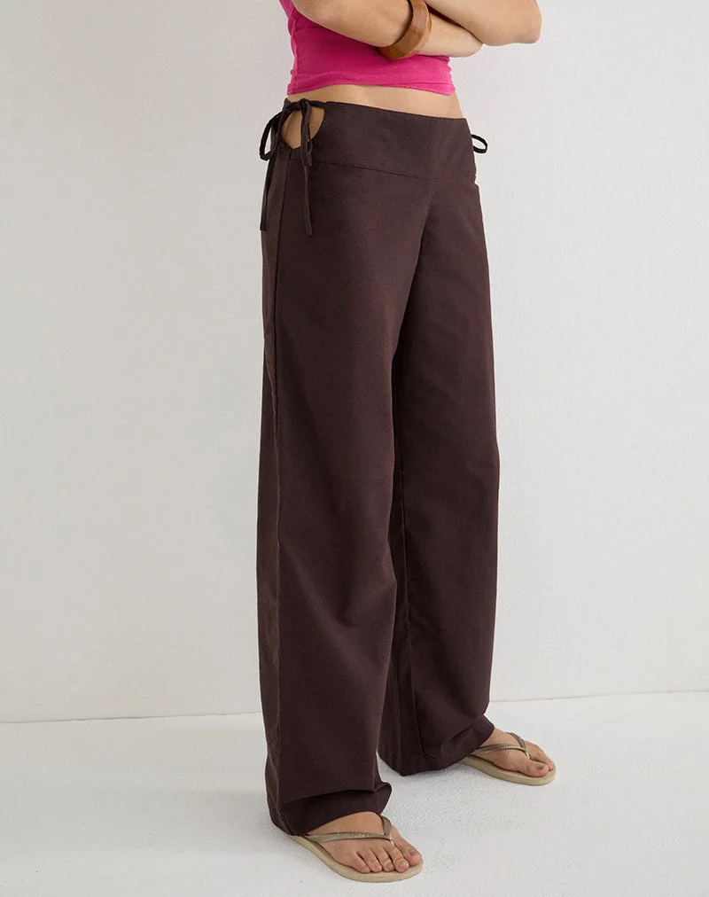 Pantalon Olesy en lin couleur acajou foncé