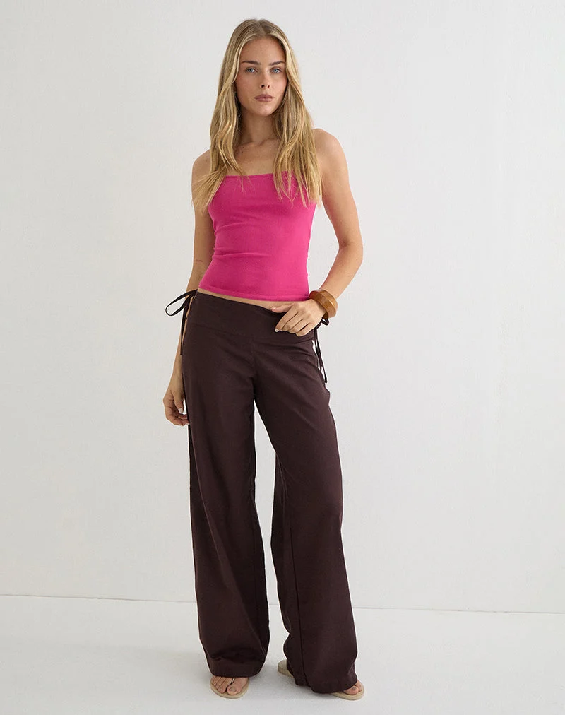 Pantalon Olesy en lin couleur acajou foncé