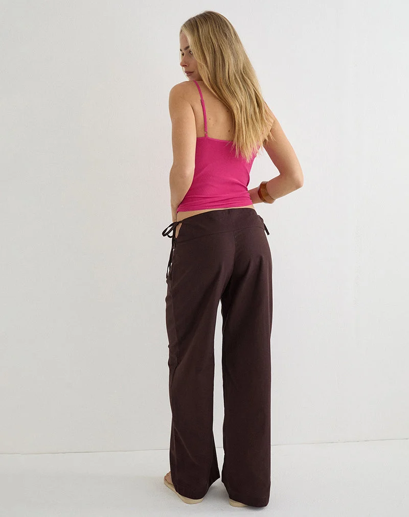 Pantalon Olesy en lin couleur acajou foncé