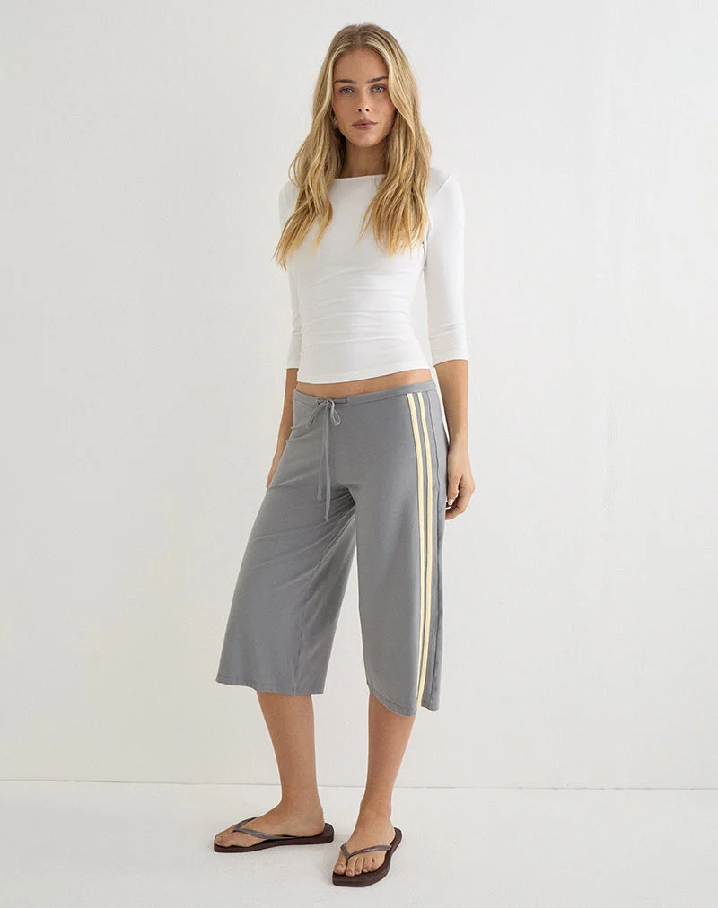 Pantalon Mino Capri gris avec bordure jaune citron
