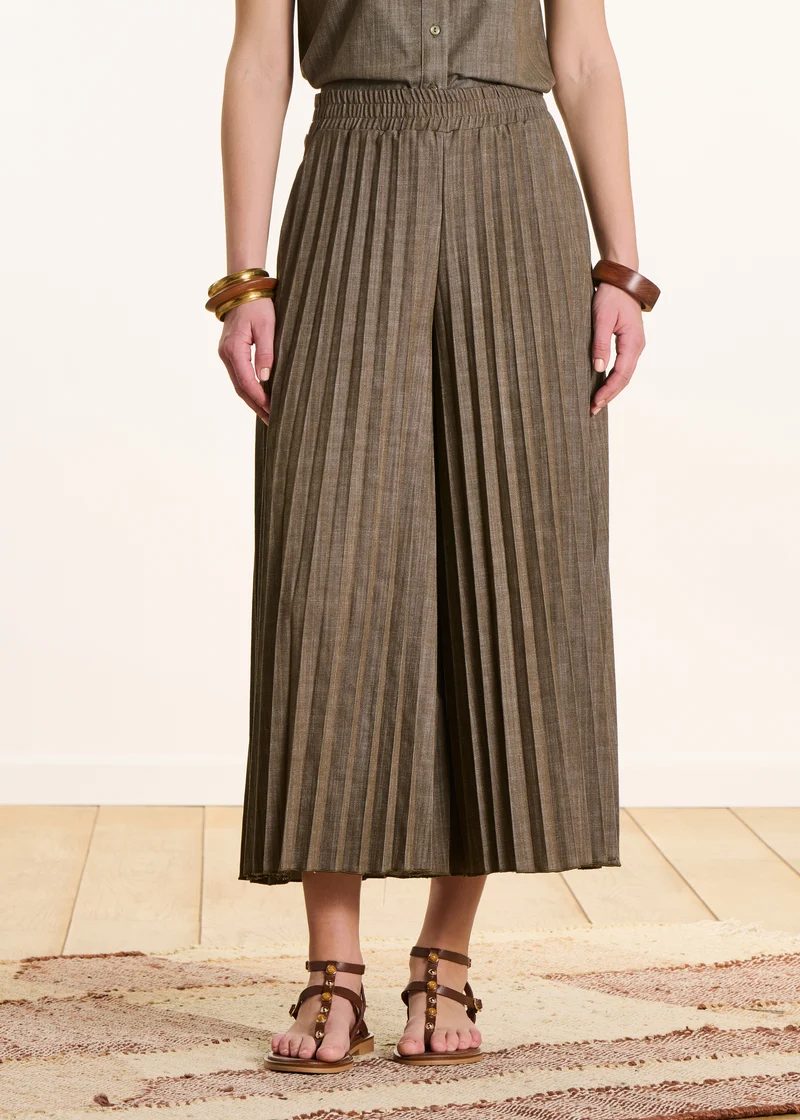 Pantalon plissé en jean kaki taille élastiquée