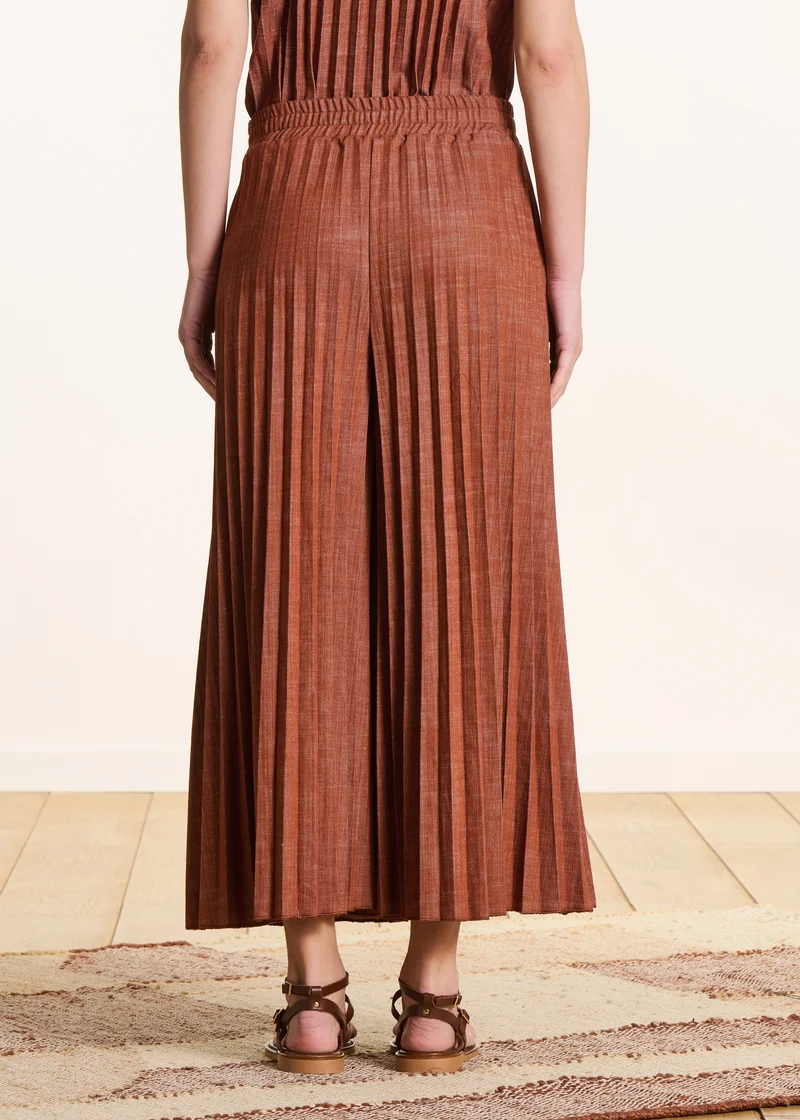 Pantalon plissé en jean terracotta taille élastiquée