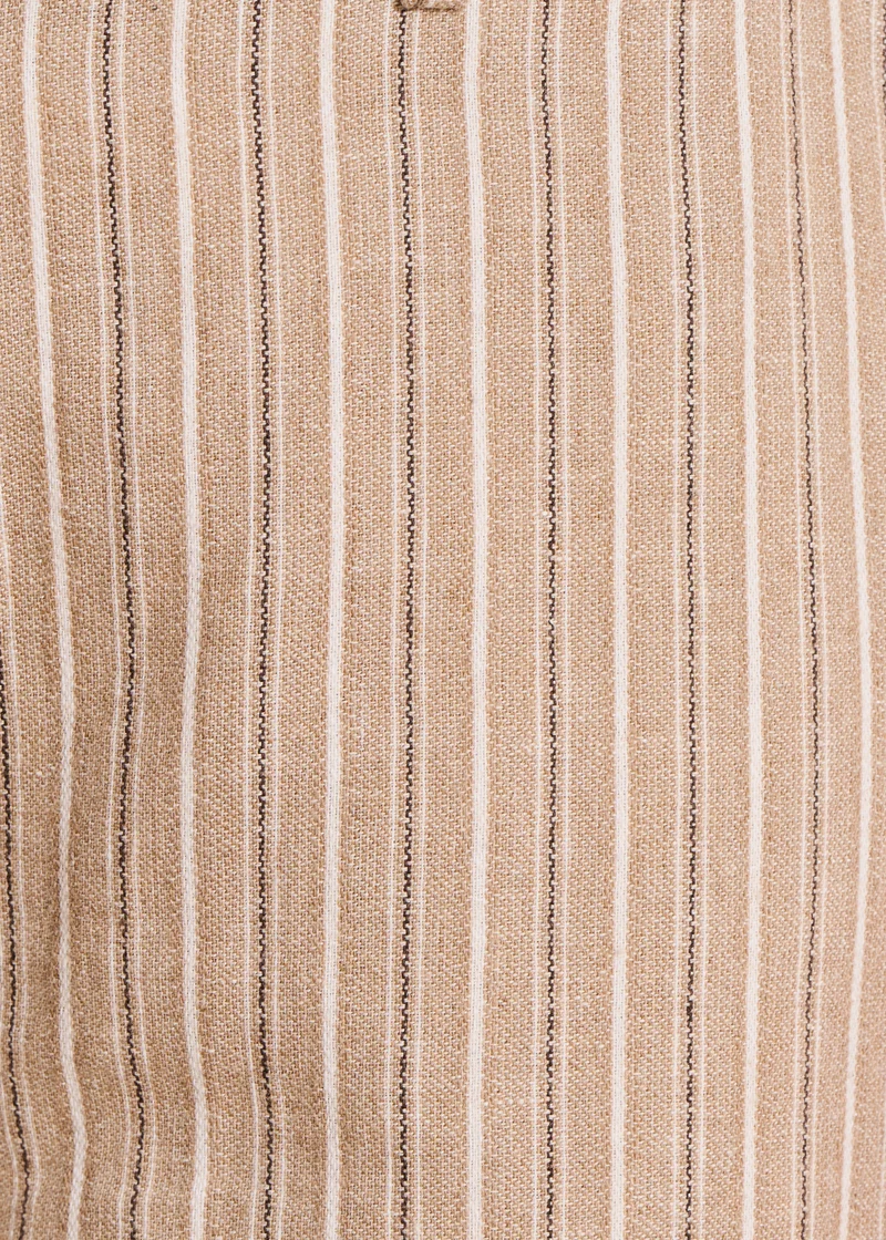 Pantalon droit et large beige rayé taille haute