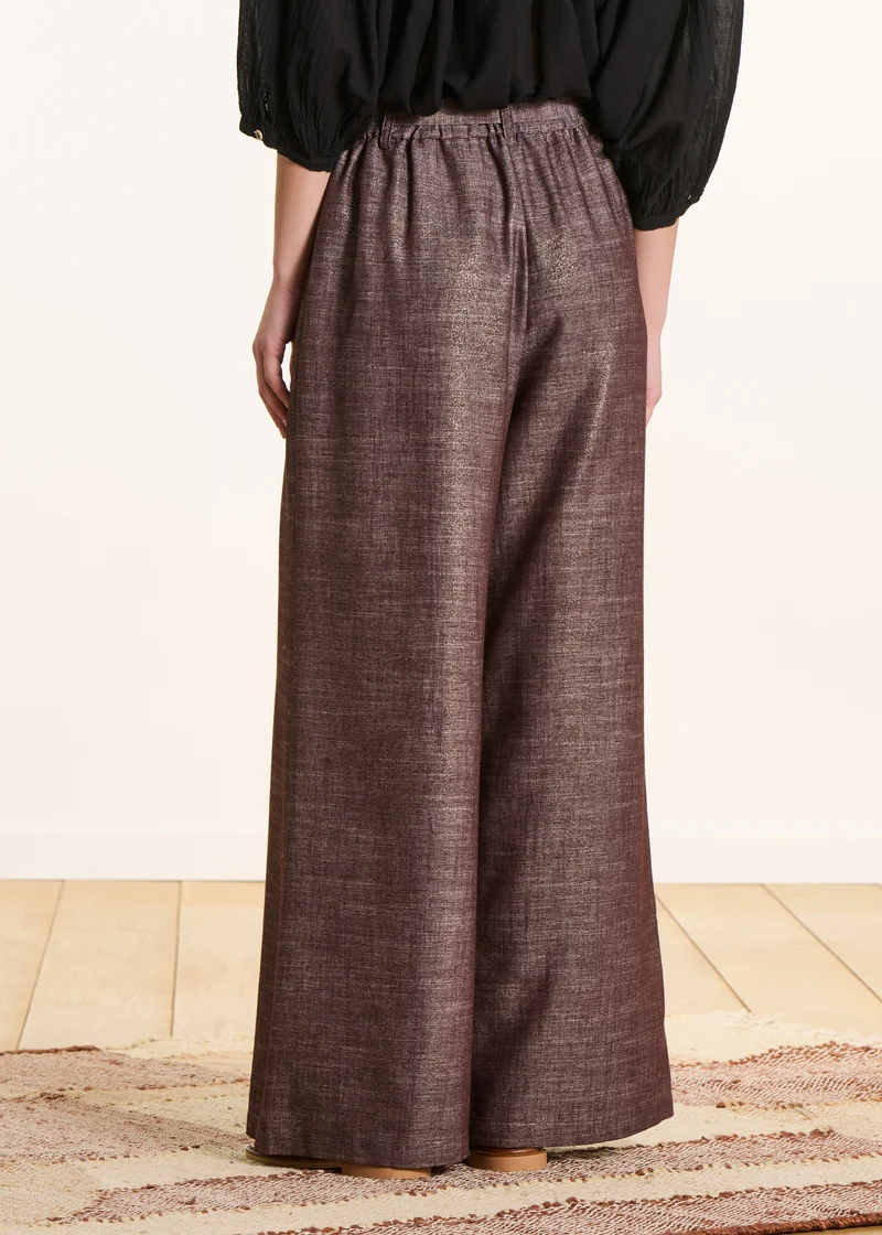 Pantalon large marron irisé avec ceinture à nouer