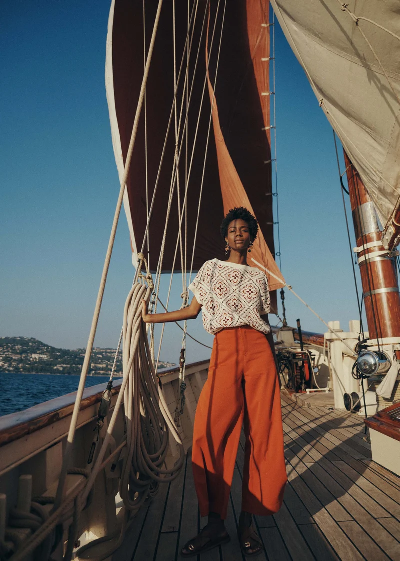 Pantalon terracotta large 7/8ème