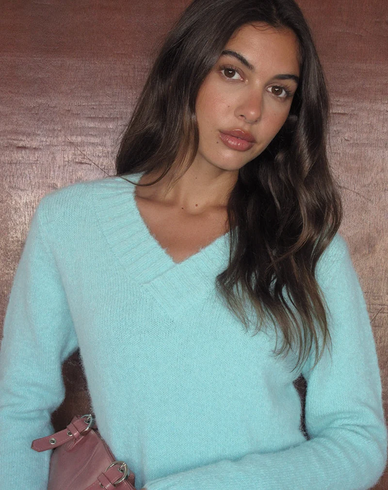 Pull Dinesa en maille bleu clair