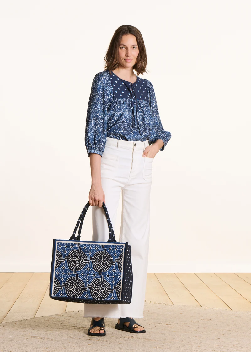 Sac cabas jacquard bleu