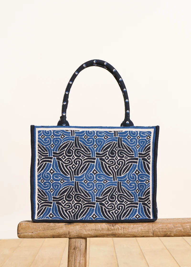 Sac cabas jacquard bleu
