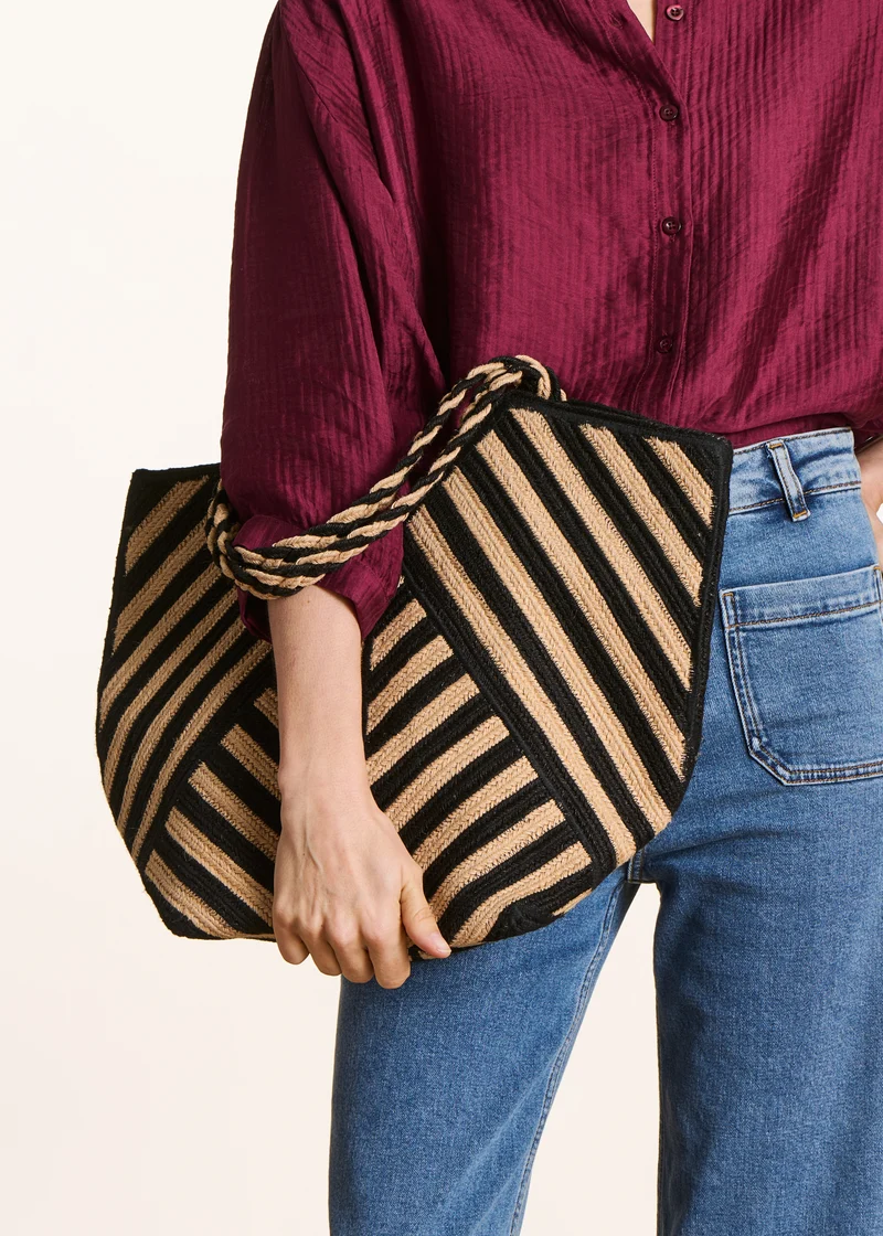 Sac cabas en jute à rayures noires