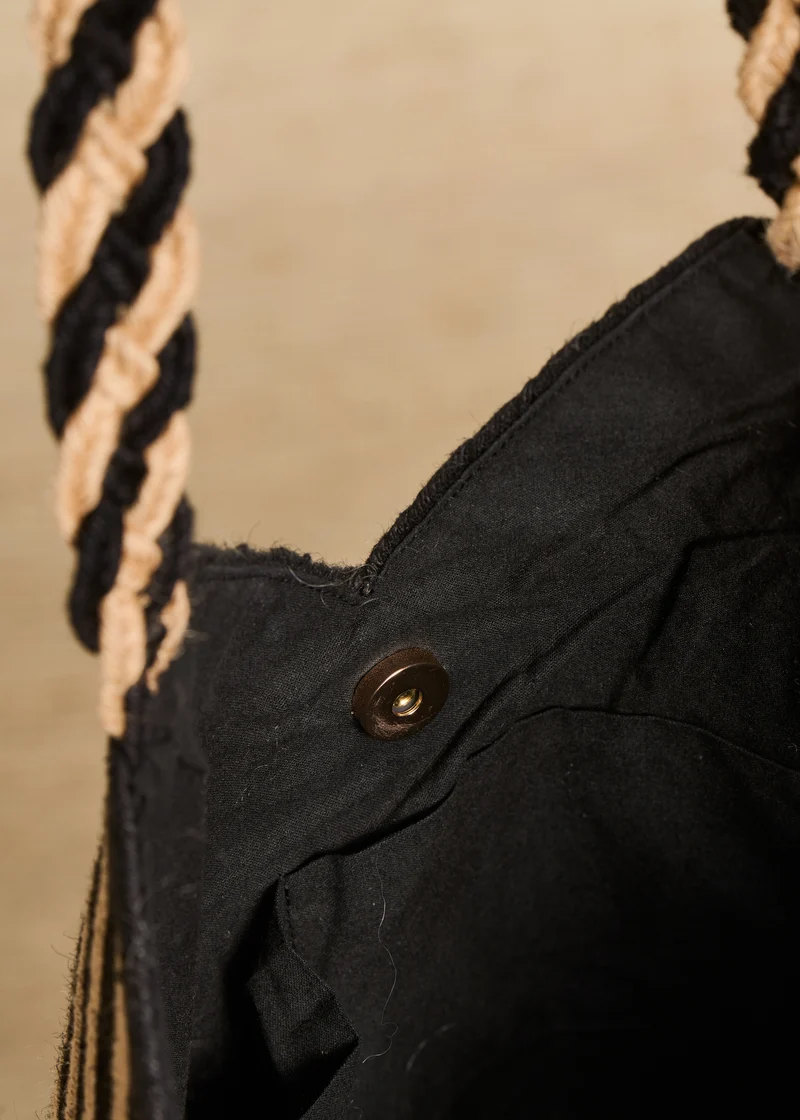 Sac cabas en jute à rayures noires