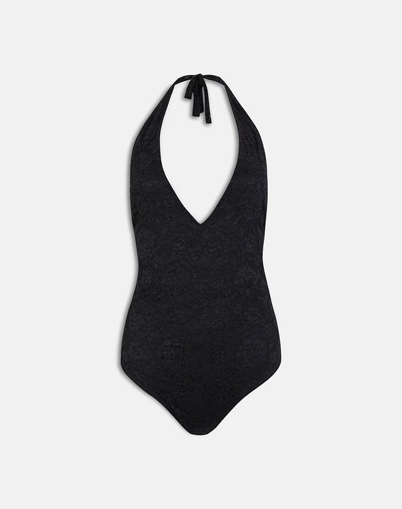 Body Maizy à encolure dos nu en dentelle florale noire