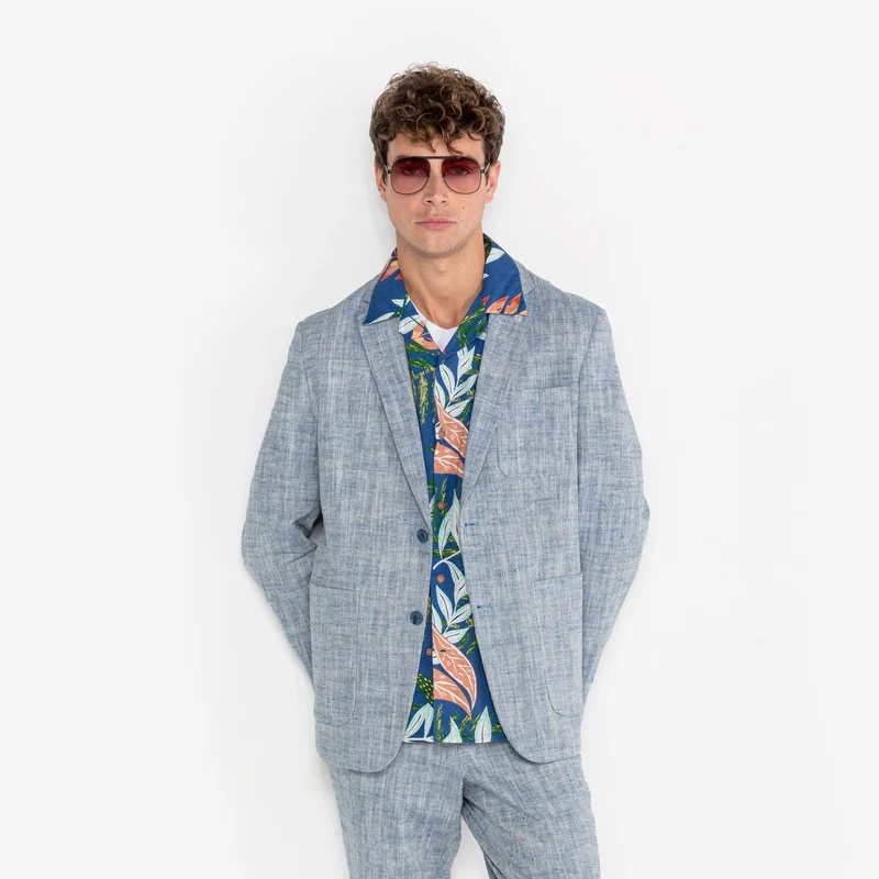 Veste blazer Simonni en lin mélangé bleu nuage