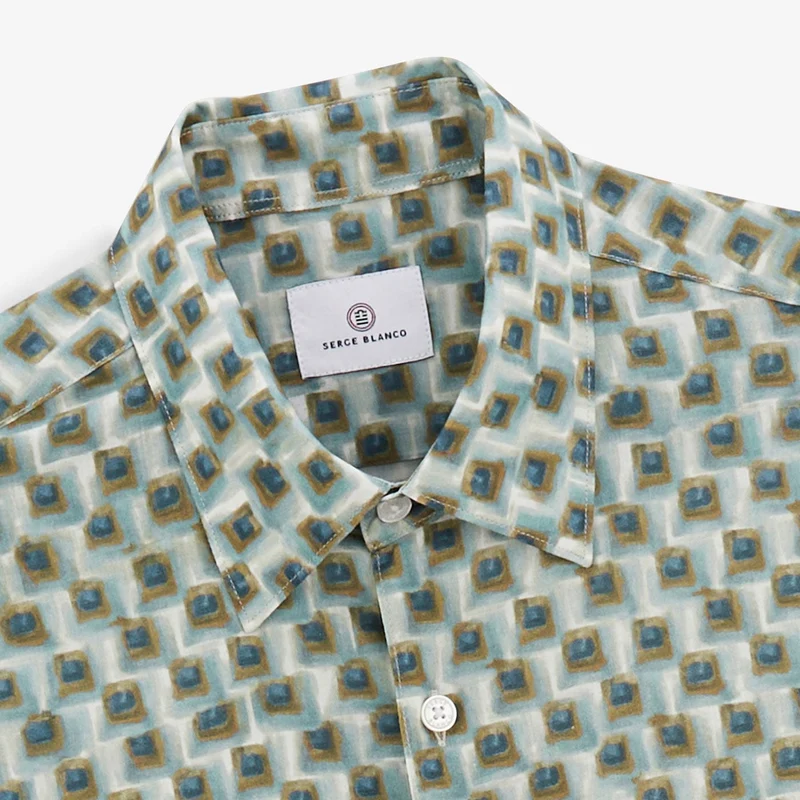 Chemise Charles imprimé carrés vert amande