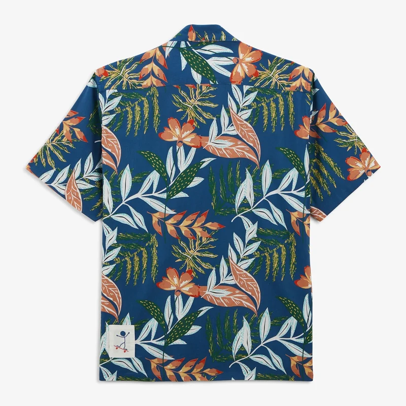 Chemise Caracas imprimé feuilles bleu nation