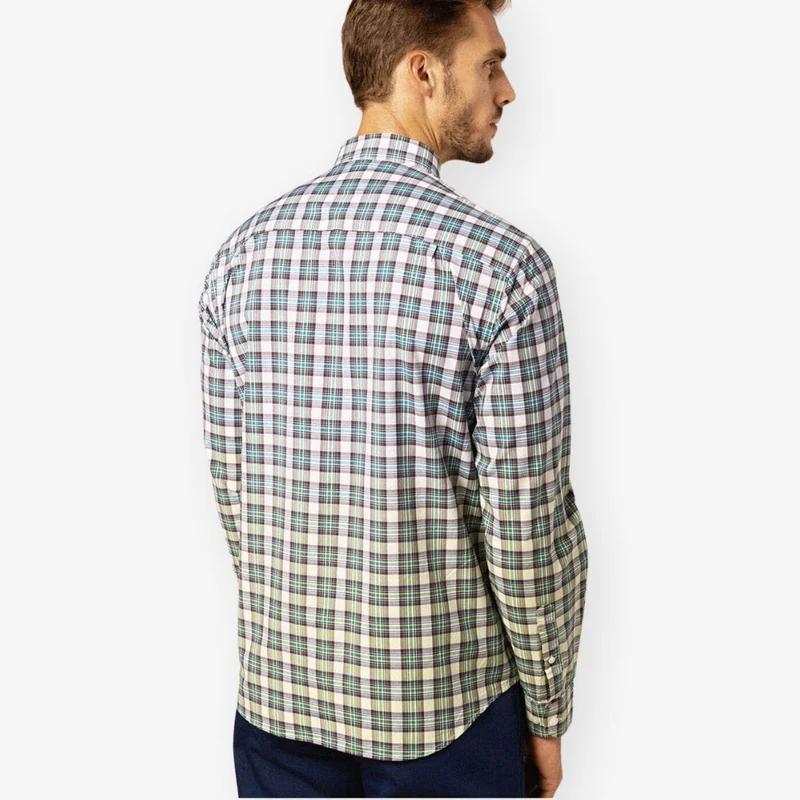 Chemise manches longues à carreaux en coton vert dégradé