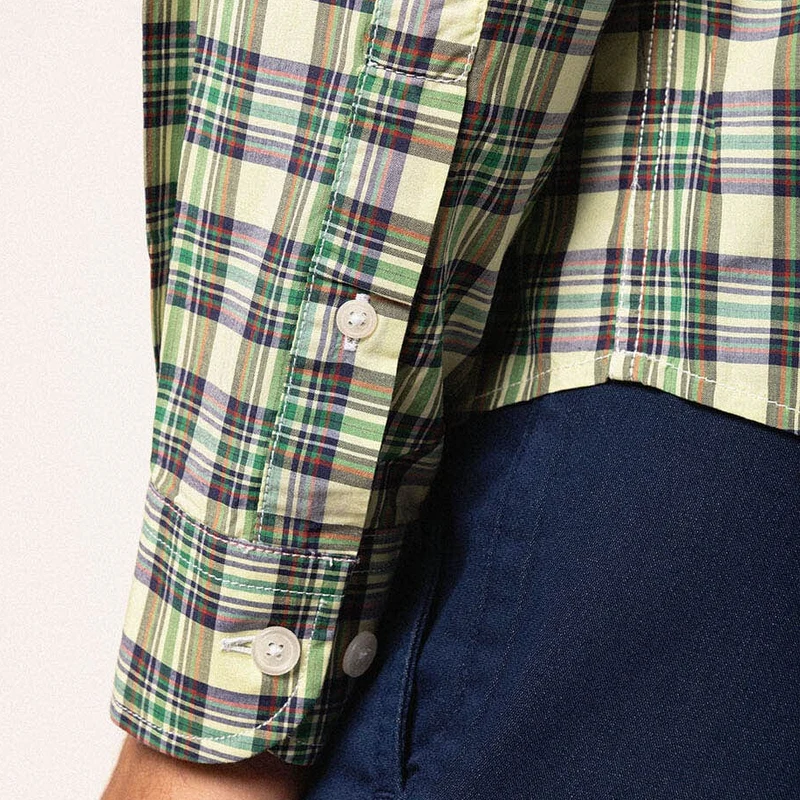 Chemise manches longues à carreaux en coton vert dégradé
