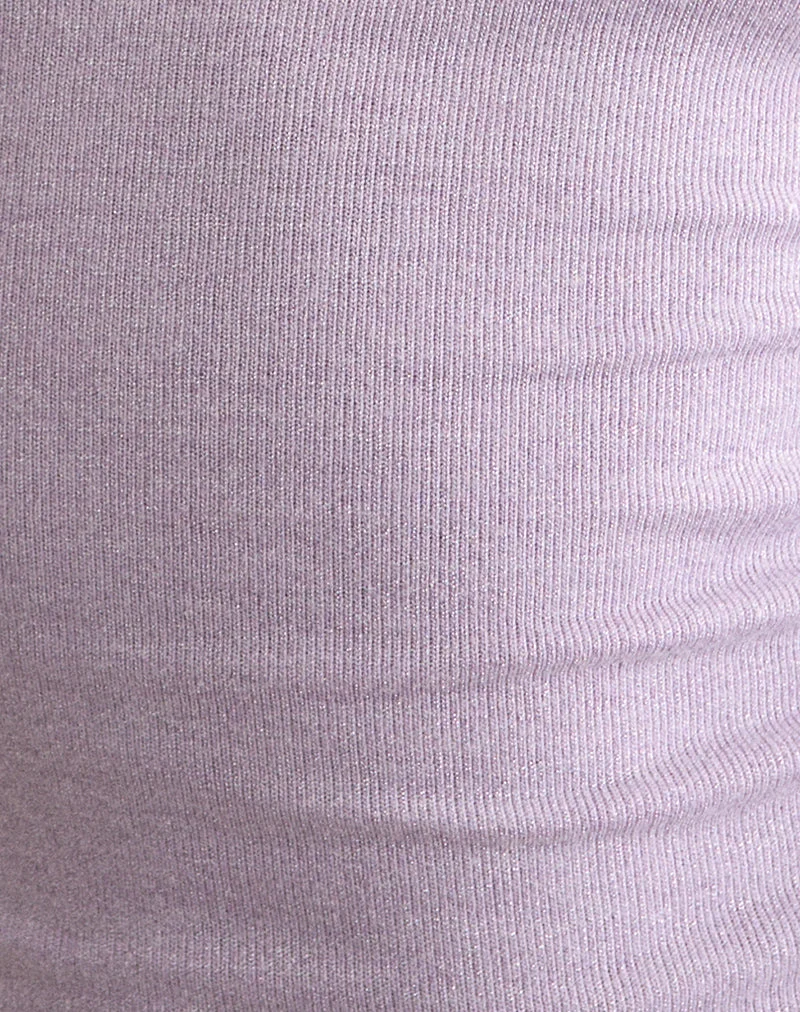 Haut Satuna avec perles, en maille chatoyante couleur lilas