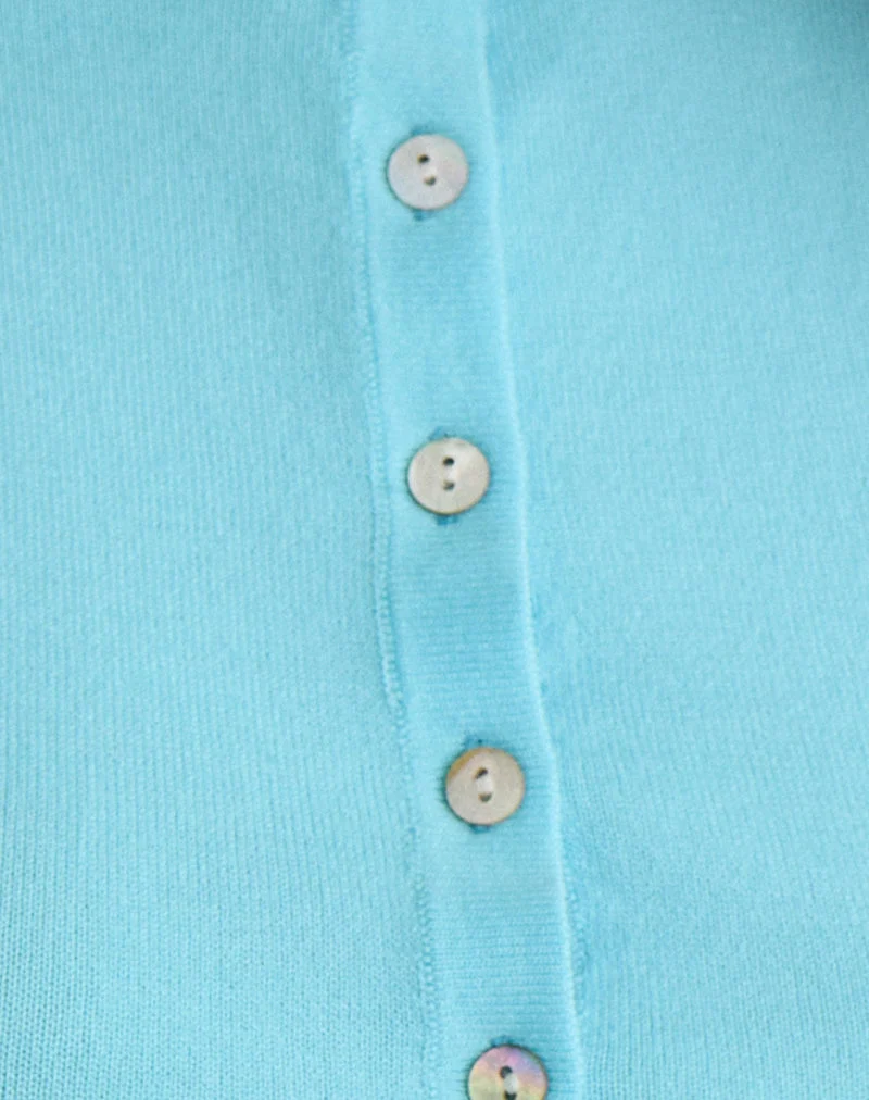Cardigan court Baniah en maille plate bleue