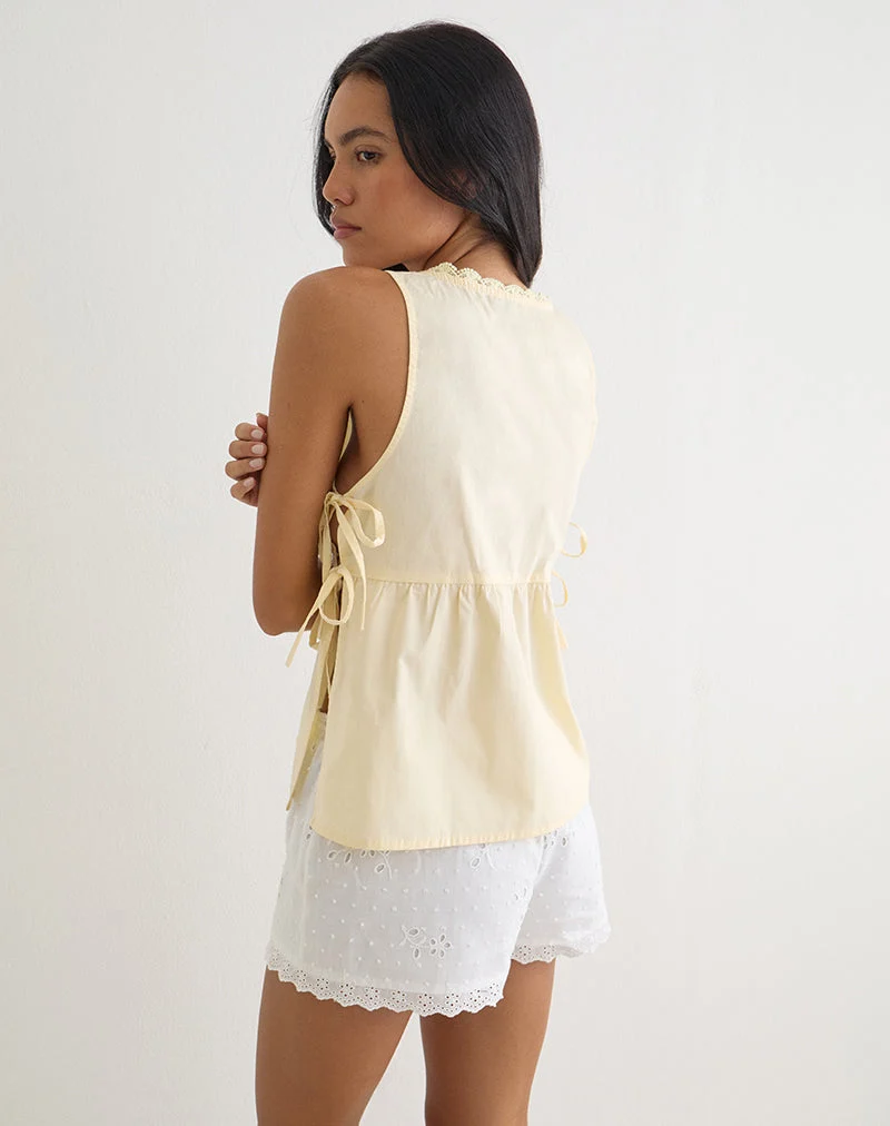 Blouse Fahwa à nouer sur les côtés, en popeline couleur « buttermilk »