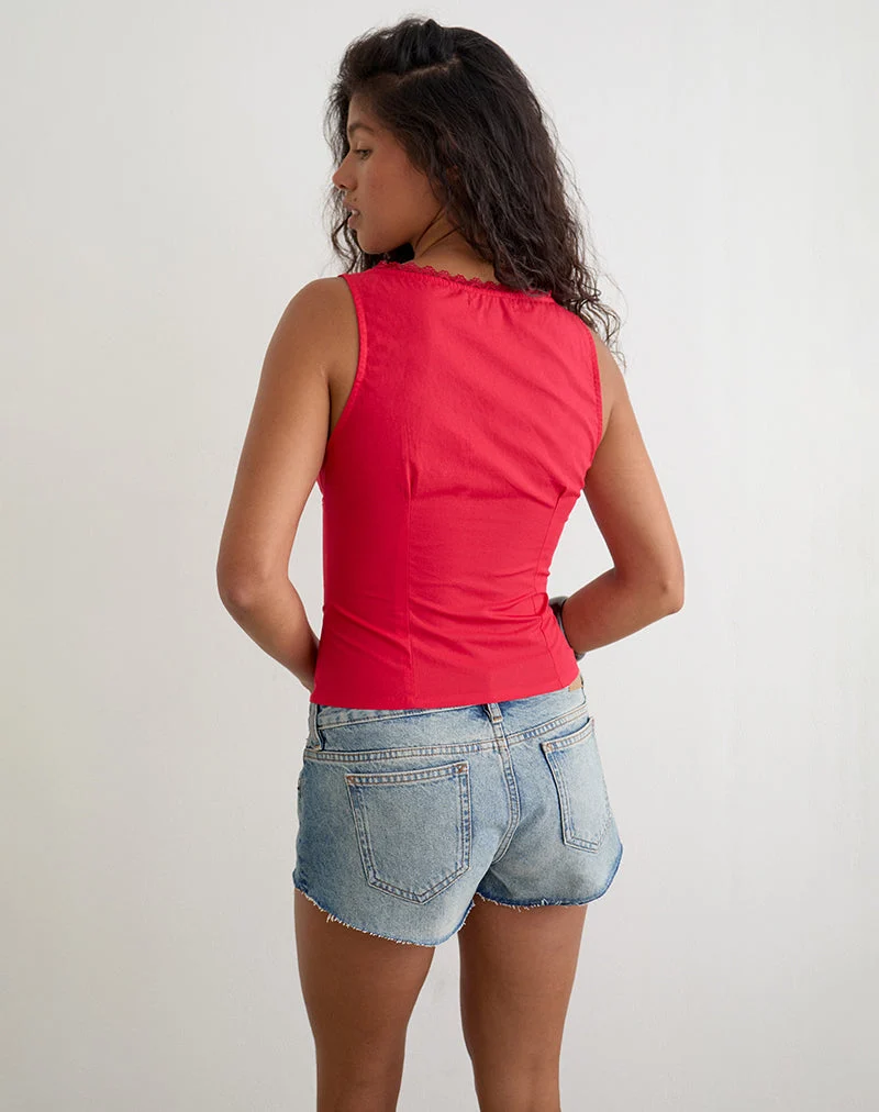 Haut corset à col en V Lasily en popeline rouge écarlate